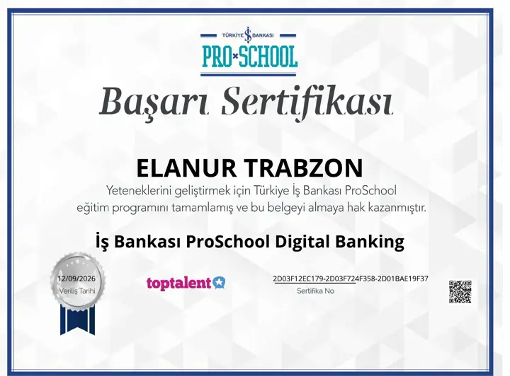 Elanur Trabzon — Digital Banking sertifikası